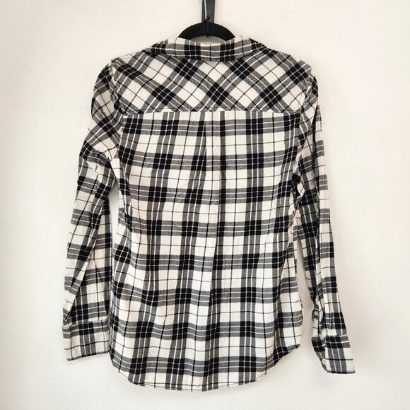 J. Crew White Black Plaid Long Sleeve Button Down Flannel Shirt Women's XS - Picture 2 of 6